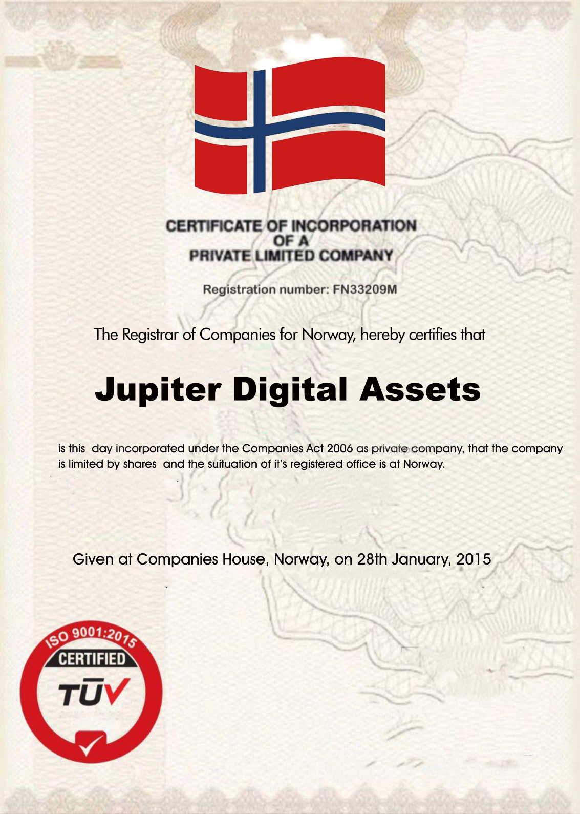  Jupiter Digital Assets    certificate